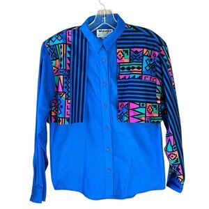 Wrangler Vintage Women’s M Aztec Print Royal Blue Long Sleeve Western Shirt